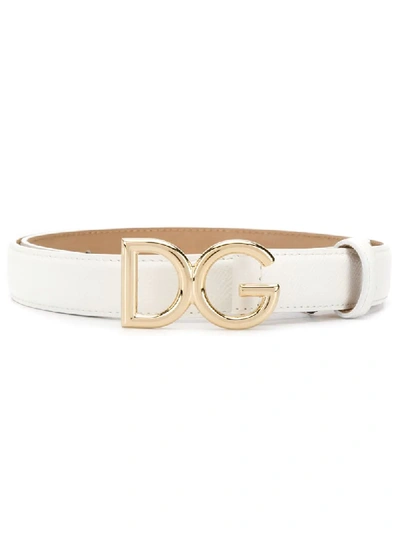 Shop Dolce & Gabbana Logo Plaque Buckle Belt In White