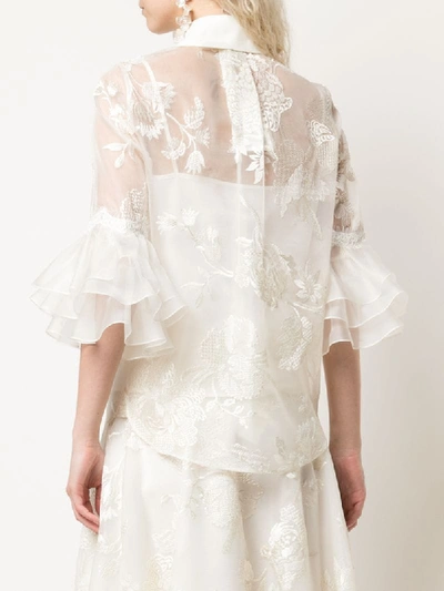 Shop Marchesa Sheer Floral Pattern Blouse In White