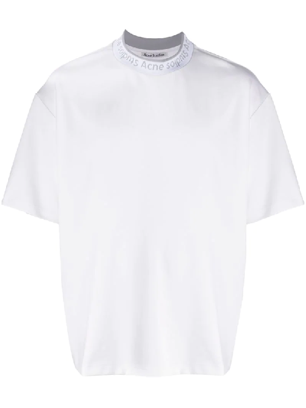 Acnestudios Crew Neck Logo Trim T Shirt Optic White Modesens