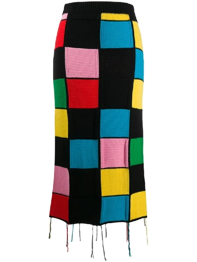 Shop Msgm Patchwork-knit Pencil Skirt In Black