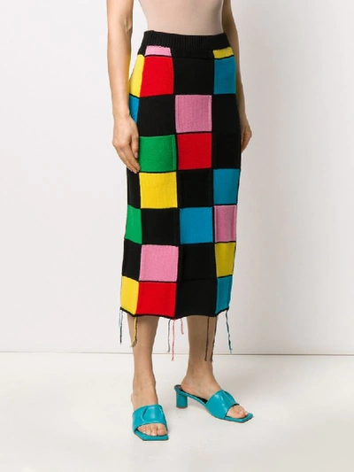Shop Msgm Patchwork-knit Pencil Skirt In Black