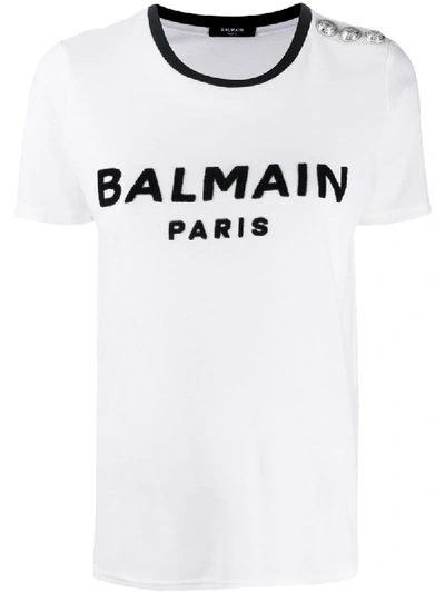 Shop Balmain Flocked Logo T-shirt In White