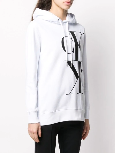 Shop Ck Calvin Klein Logo Hoodie In White