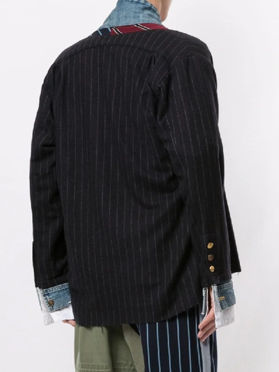 Shop Greg Lauren Contrasting Panel Jacket In Blue