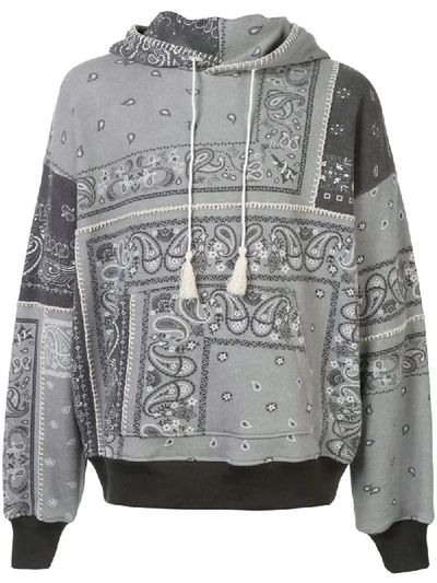 Shop Amiri Patchwork Paisley Print Hoodie In Grey