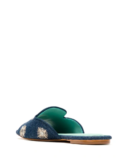 Blue Bird Shoes Mirror Embellished Denim Slides In Blue