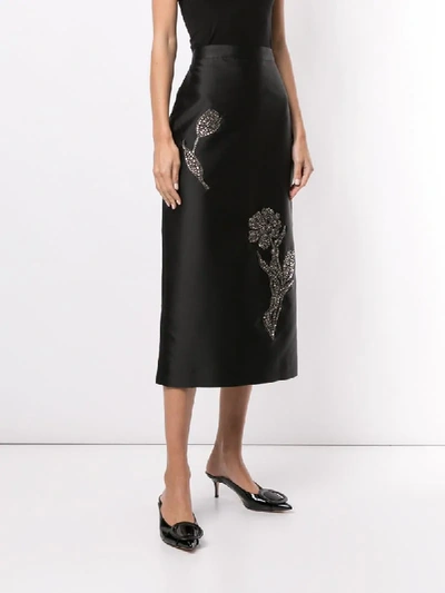 Shop Erdem Sequin Appliqué Pencil Skirt In Black