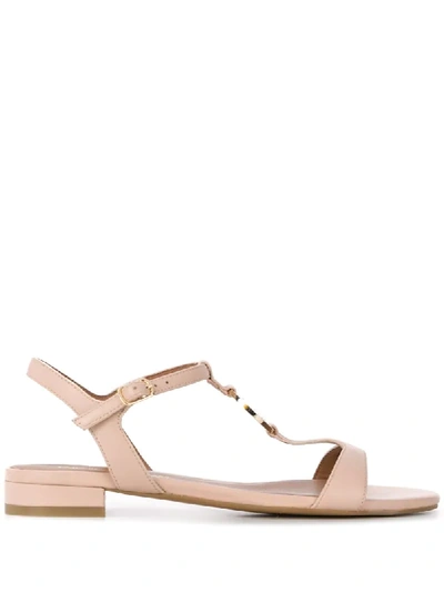 Shop Emporio Armani Low-heel Logo Sandals In Neutrals