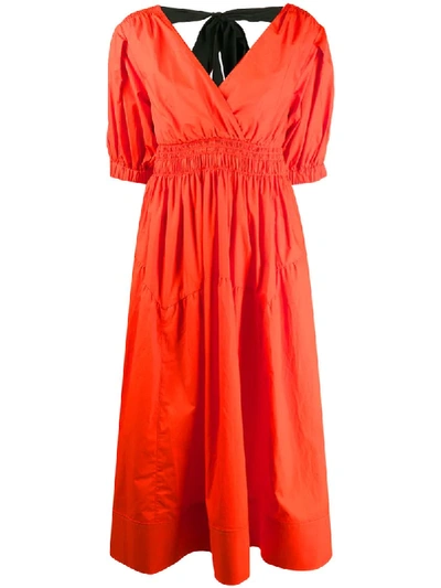 Shop Self-portrait Gathered Mid Smock Dress In Orange