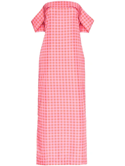 Shop Bernadette Julia Gingham Off-the-shoulder Gown In Pink