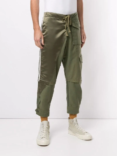Shop Greg Lauren Drawstring Cargo Trousers In Green