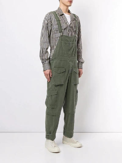 Shop Greg Lauren Flap Pocket Dungarees In Green