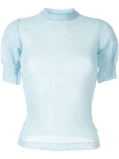 Shop Cecilie Bahnsen Short-sleeve Silk Jumper In Blue