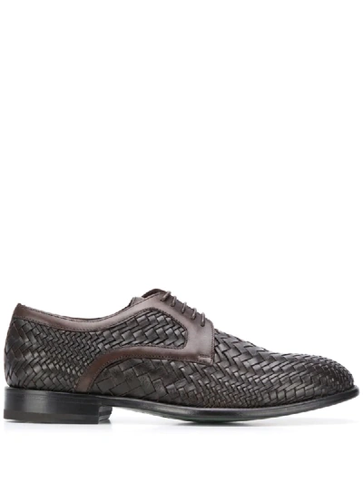 Shop Etro Woven Low-heel Derby Shoes In Brown