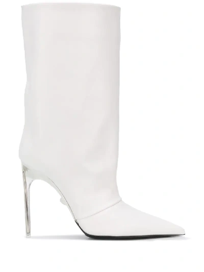 Shop Versace Clear Heel Boots In White