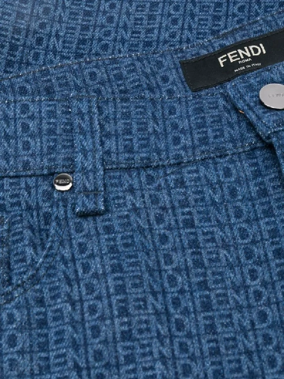 Shop Fendi Multi-logo Print Straight Jeans In Blue