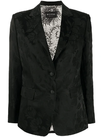 Shop Etro Tonal Floral Print Blazer In Black