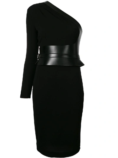 Shop Tom Ford One Shoulder Belted Dress In Black