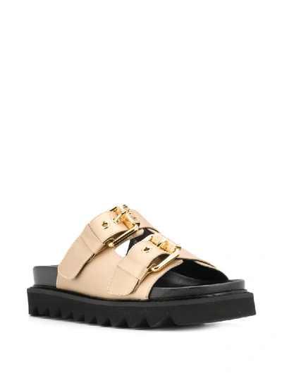 Shop Moschino Platform Buckle Strap Sandals In Gold