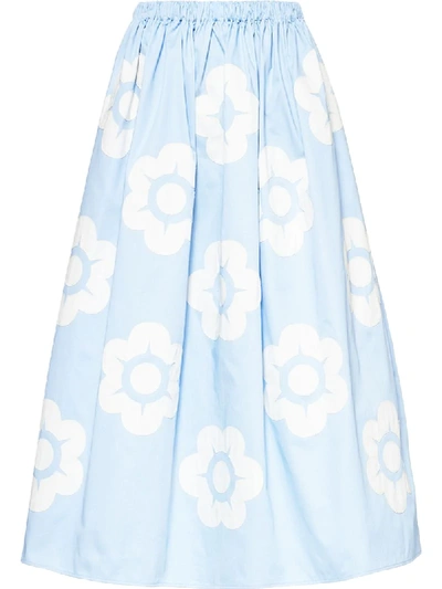 Shop Miu Miu Floral Print Skirt In Blue