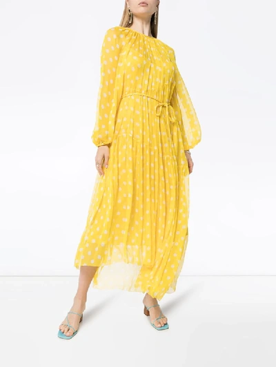 Shop Zimmermann Brightside Swing Polka-dot Silk Dress In Yellow