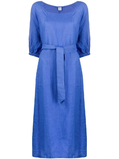 Shop Aspesi 3/4 Sleeves Tie-waist Dress In Blue