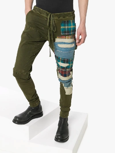 Shop Greg Lauren Patchwork Slim Leg Trousers In Green