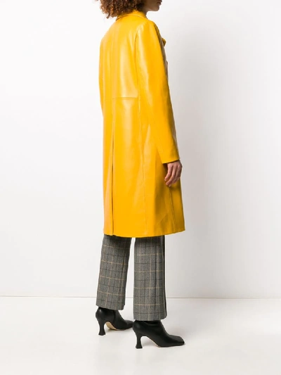 Shop Prada Double-breasted Leather Coat In Yellow