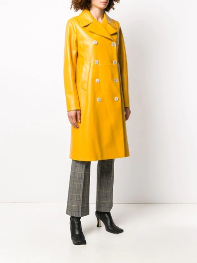Shop Prada Double-breasted Leather Coat In Yellow