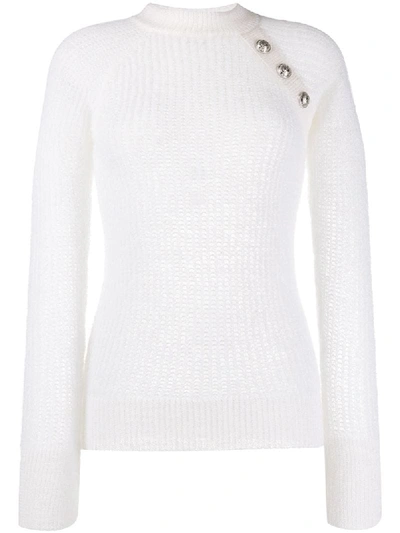 Shop Balmain Ribbed Button-embellished Jumper In White