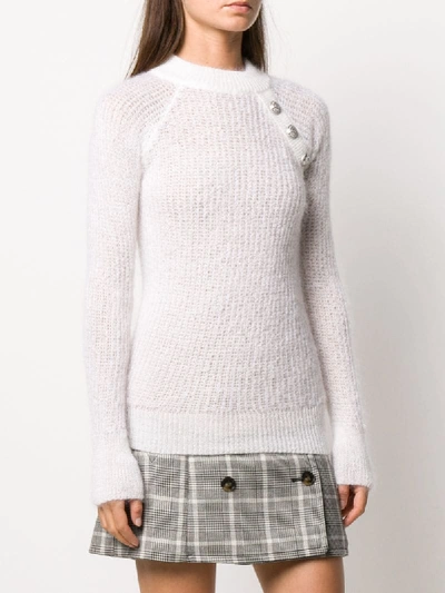 Shop Balmain Ribbed Button-embellished Jumper In White