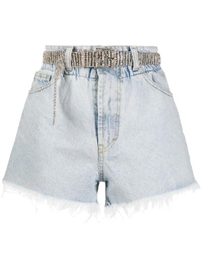 Shop Ainea Jewelled-belt Denim Shorts In Blue