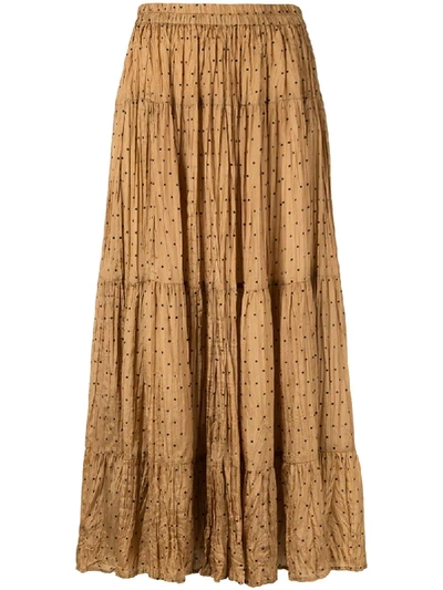 Shop Mes Demoiselles Pleated Polka Dot Skirt In Brown