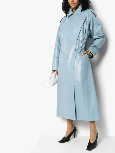 Shop Bottega Veneta Fitted-waist Mid-length Trench Coat In Blue
