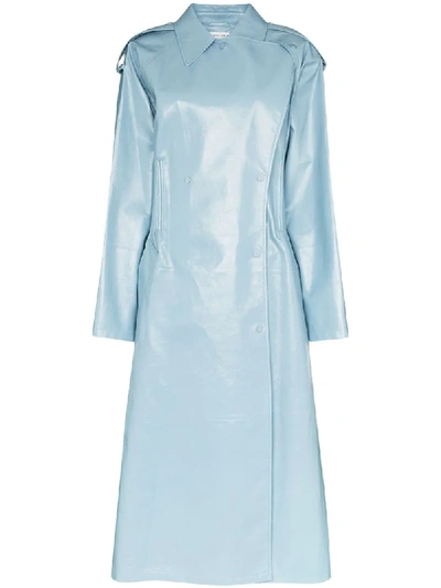 Shop Bottega Veneta Fitted-waist Mid-length Trench Coat In Blue