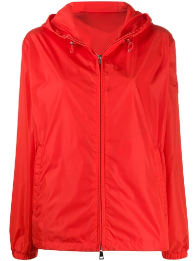 Shop Moncler Short Hooded Zipped Jacket In Red