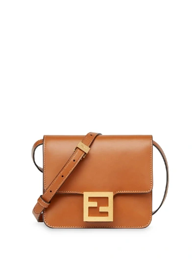 Shop Fendi Fab Logo Shoulder Bag In Brown