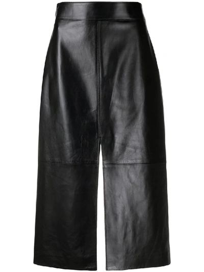 Shop Givenchy Slit Leather Skirt In Black