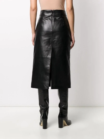 Shop Givenchy Slit Leather Skirt In Black