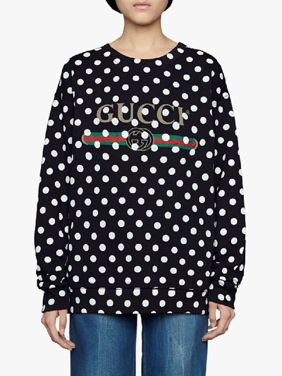 Shop Gucci Logo-print Polka-dot Sweatshirt In Black