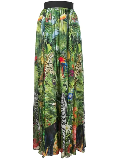Shop Dolce & Gabbana Jungle-print Maxi Skirt In Green