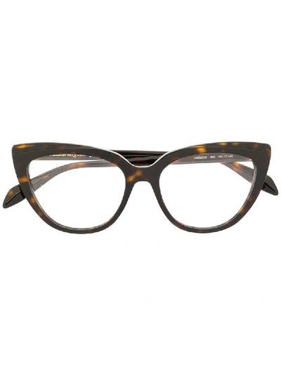 Shop Alexander Mcqueen Cat-eye Frame Glasses In Brown