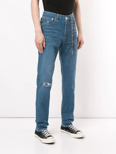 Shop Mastermind Japan Straight Leg Distressed Effect Jeans In Blue