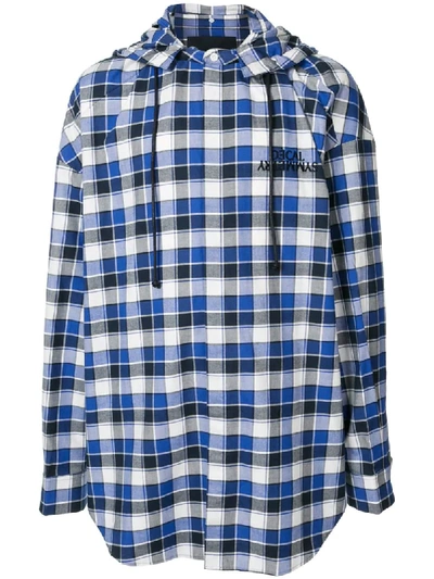 Shop Juunj Checked Hooded Shirt In Blue