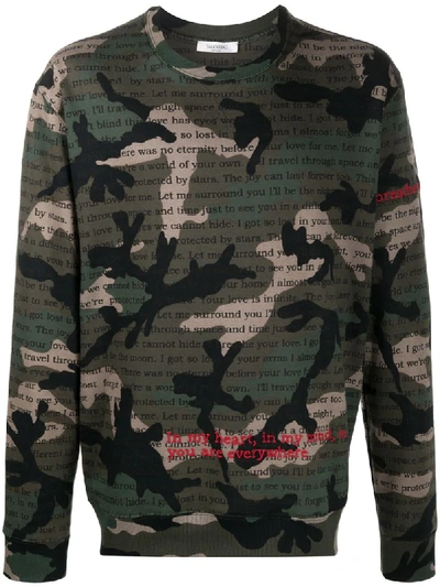 Shop Valentino Camouflage Poetry Print Sweatshirt In Green