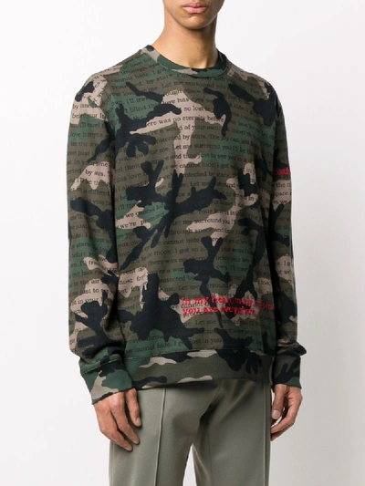 Shop Valentino Camouflage Poetry Print Sweatshirt In Green