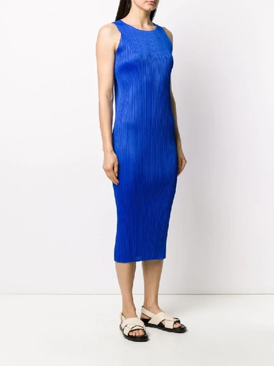 Shop Issey Miyake Pleated Midi Dress In Blue