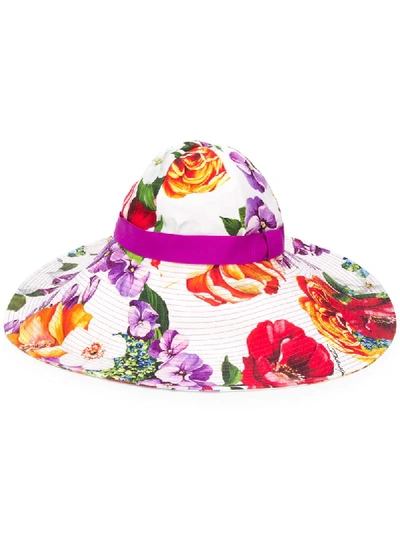 Shop Dolce & Gabbana Floral-print Sun Hat In White