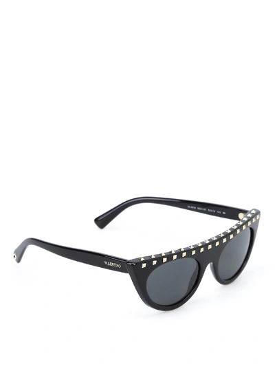 Shop Valentino Stud Embellished Black Sunglasses