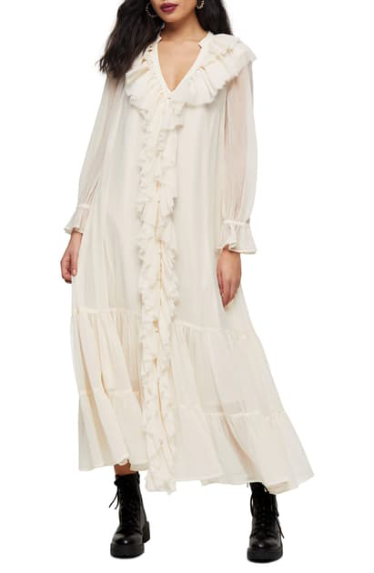 frill maxi dress long sleeve